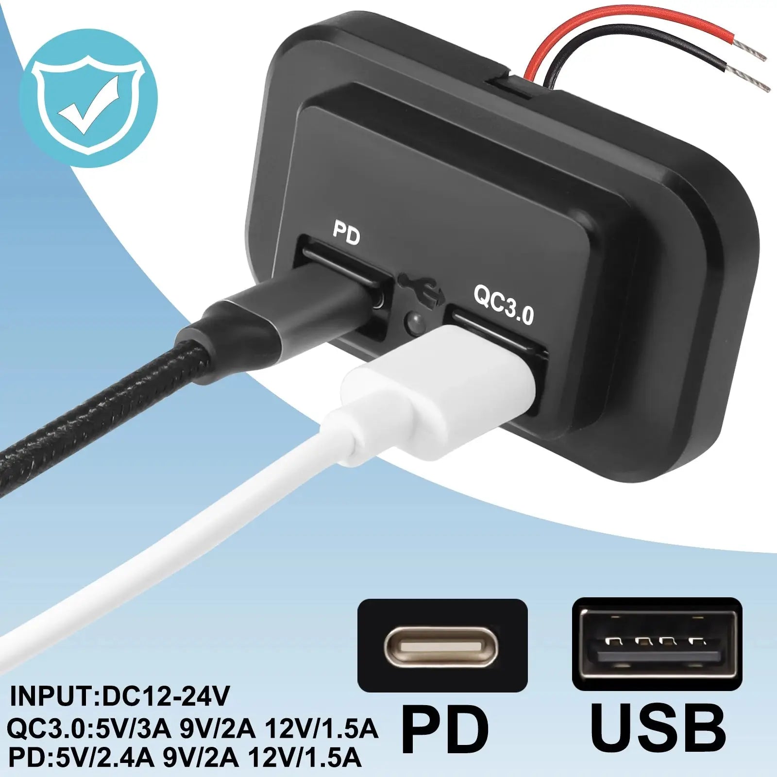 12V/24V 3.1A Car Dual PD USB Port Charger Power Adapter Waterproof LED Socket - FushionX Techflex