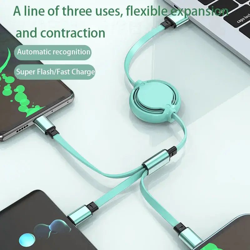 3in1 USB Charging Cable Retractable Charge Cord Fast travel essential USB cable Retractable phone - FushionX Techflex