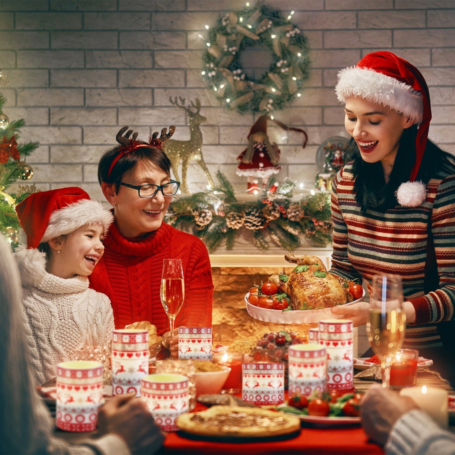 3Pack Christmas Flameless LED Candles Deer Flickering Candle Lights Pillar Candles With 3 Lighting Modes Timer Remote Control - FushionX Techflex