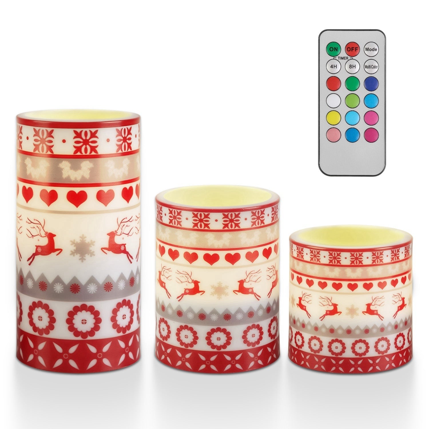 3Pack Christmas Flameless LED Candles Deer Flickering Candle Lights Pillar Candles With 3 Lighting Modes Timer Remote Control - FushionX Techflex