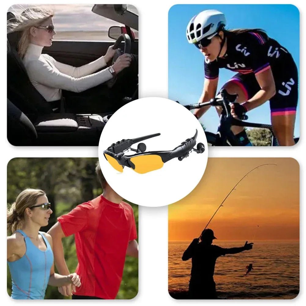 5.0 Stereo Earphones Wireless Headset with Mic Smart Glasses Sunglasses for Driving Cycling Sports Noise Reduction Headphones - FushionX Techflex