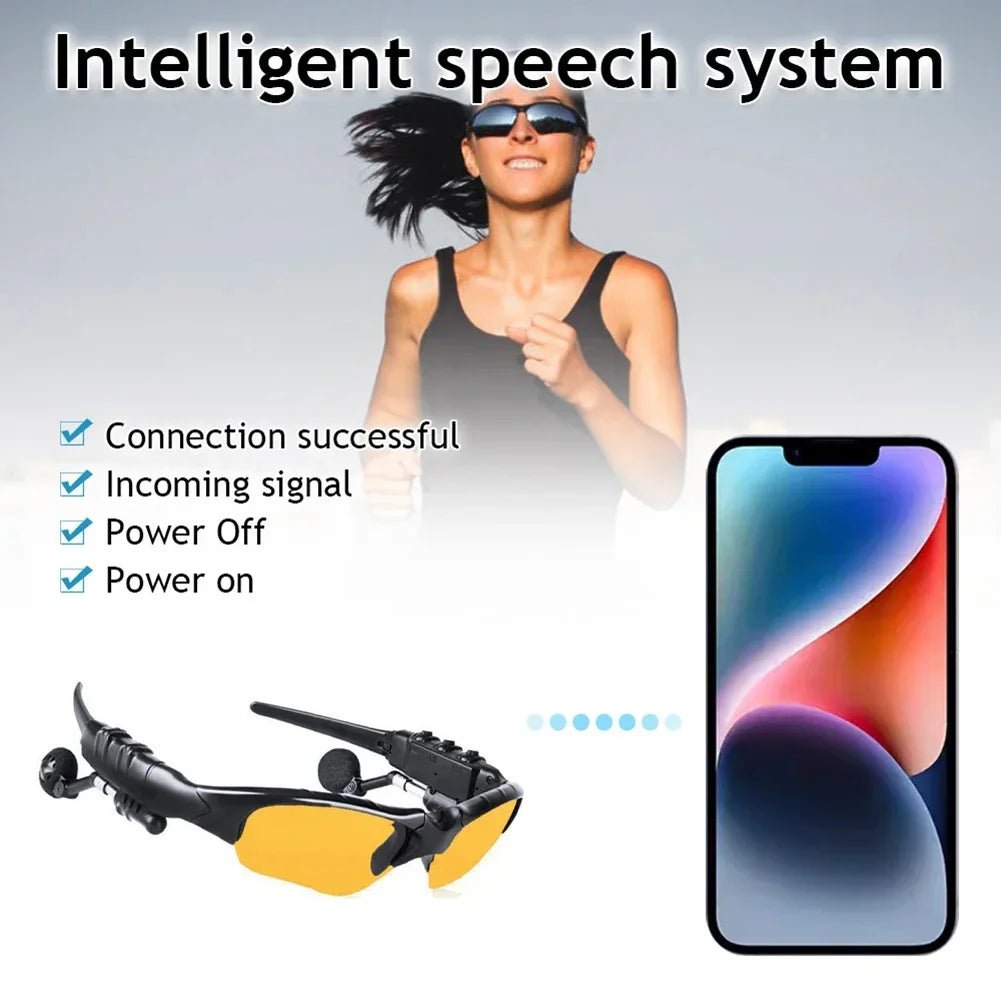 5.0 Stereo Earphones Wireless Headset with Mic Smart Glasses Sunglasses for Driving Cycling Sports Noise Reduction Headphones - FushionX Techflex