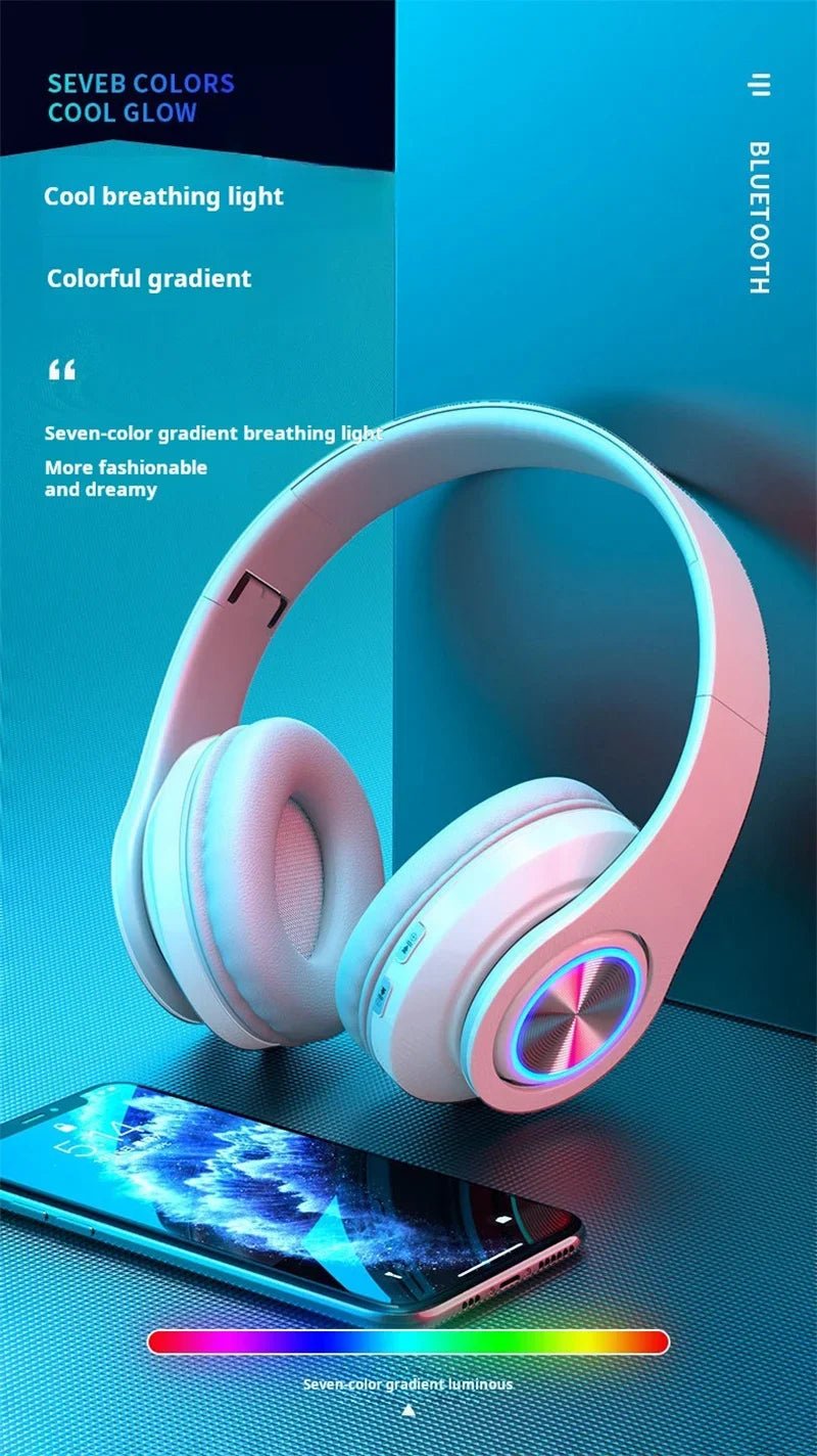 Headsets Gamer Headphones Blutooth Surround Sound Stereo Wireless Earphone USB With MicroPhone Colourful Light PC Laptop Headset - FushionX Techflex