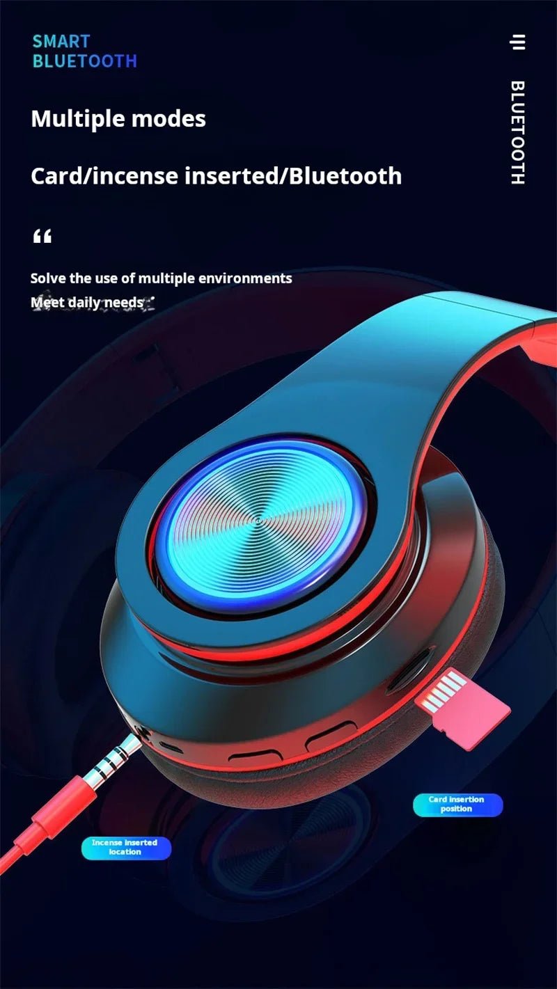 Headsets Gamer Headphones Blutooth Surround Sound Stereo Wireless Earphone USB With MicroPhone Colourful Light PC Laptop Headset - FushionX Techflex