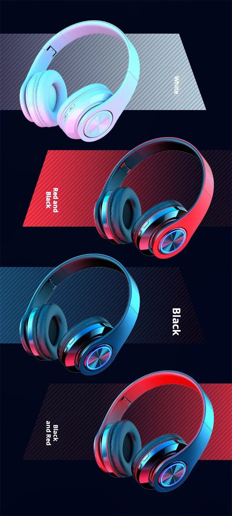 Headsets Gamer Headphones Blutooth Surround Sound Stereo Wireless Earphone USB With MicroPhone Colourful Light PC Laptop Headset - FushionX Techflex