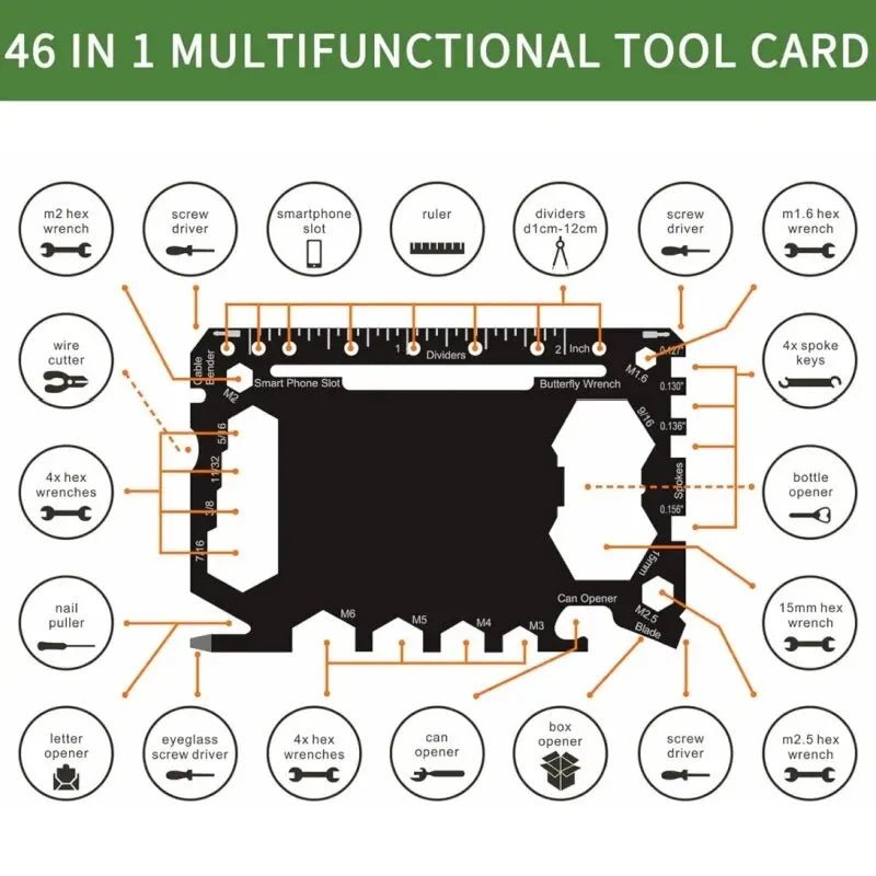 Multi Tool 46 in 1 Credit Card Size Outdoor Camping Survival Accessories Multipurpose Gear Gadget Tools for Man Portable - FushionX Techflex