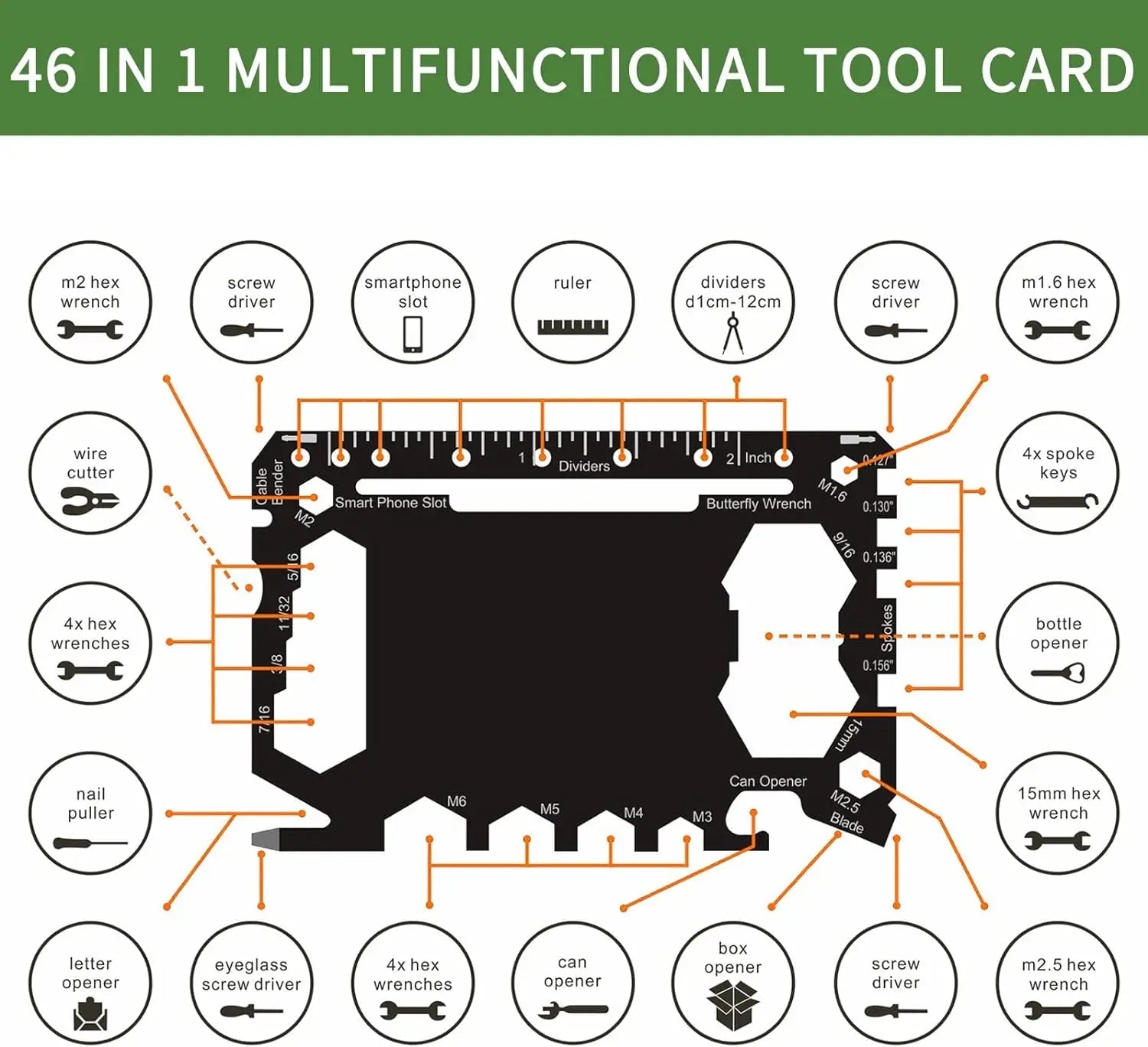 Multi Tool 46 in 1 Credit Card Size Outdoor Camping Survival Accessories Multipurpose Gear Gadget Tools for Man Portable - FushionX Techflex