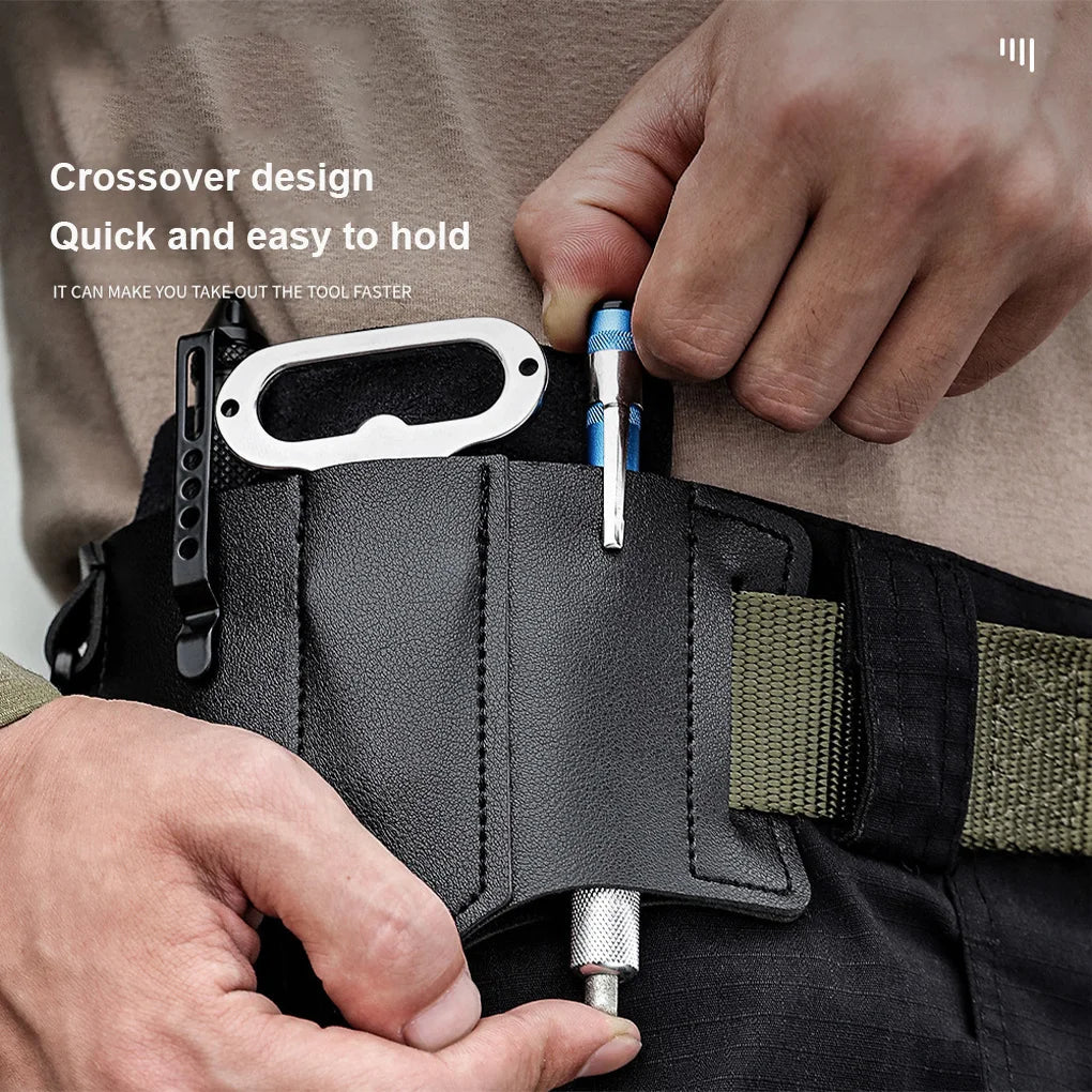 Multitool Sheath for Belt Leather Sheath for Man EDC Pocket Organizer Tool Pouch with Pen Holder Key Fob Flashlight Pouch - FushionX Techflex