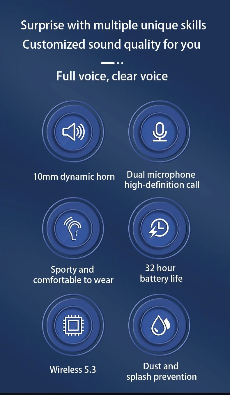 Original Wireless Earphones Ture Wireless Earbuds Ear Hook Sports HiFI Stereo Waterproof Headset With Mic TWS Headphone - FushionX Techflex
