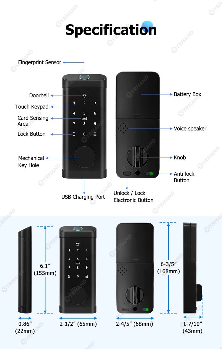 Smart Deadbolt Locks for Smart Home Alexa WiFi TTlock App Biometric Fingerprint keyless Entry Keypad door lock with Gateway - FushionX Techflex