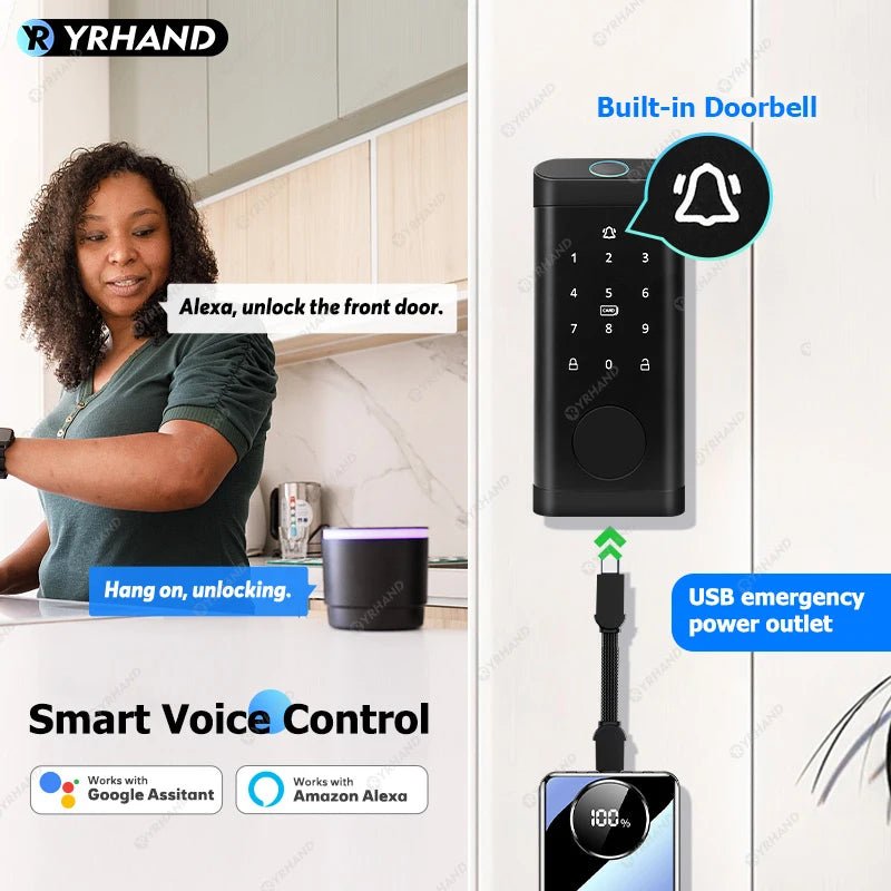 Smart Deadbolt Locks for Smart Home Alexa WiFi TTlock App Biometric Fingerprint keyless Entry Keypad door lock with Gateway - FushionX Techflex