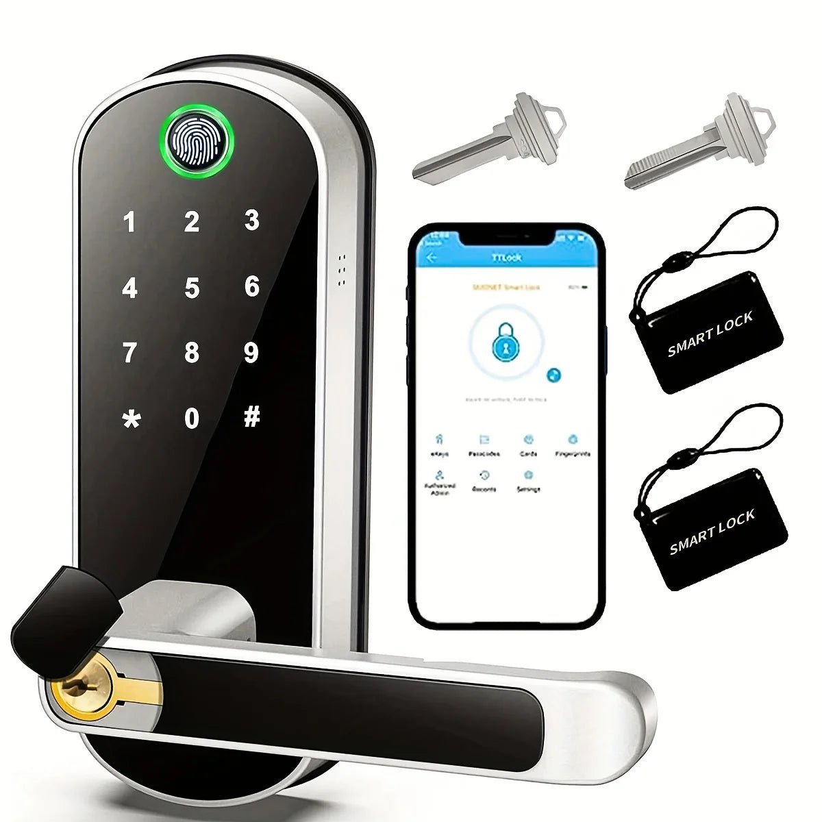 Smart Fingerprint Door Lock App Remote Control Keyless WIFI Digital Touchscreen Lock NFC IP67 Waterproof with 2 IC Cards - FushionX Techflex
