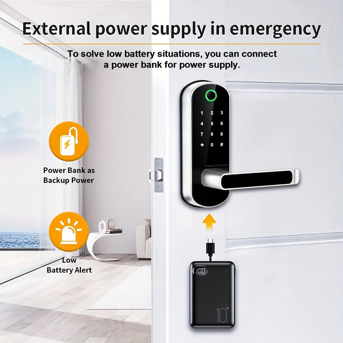 Smart Fingerprint Door Lock App Remote Control Keyless WIFI Digital Touchscreen Lock NFC IP67 Waterproof with 2 IC Cards - FushionX Techflex