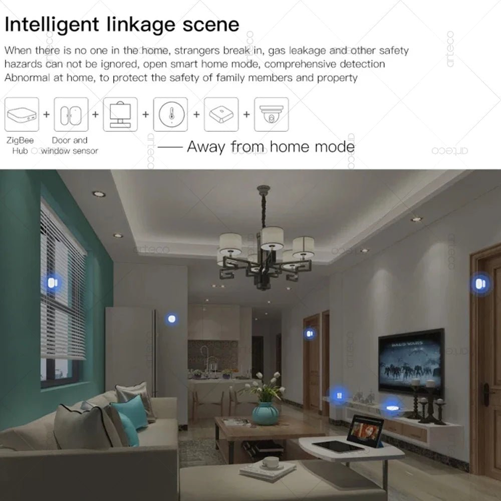 Smart Zigbee Door & Window Magnetic Sensor For Monitoring Open/Closed Status, App Remote Alarm Ideal For Home Security Detection - FushionX Techflex