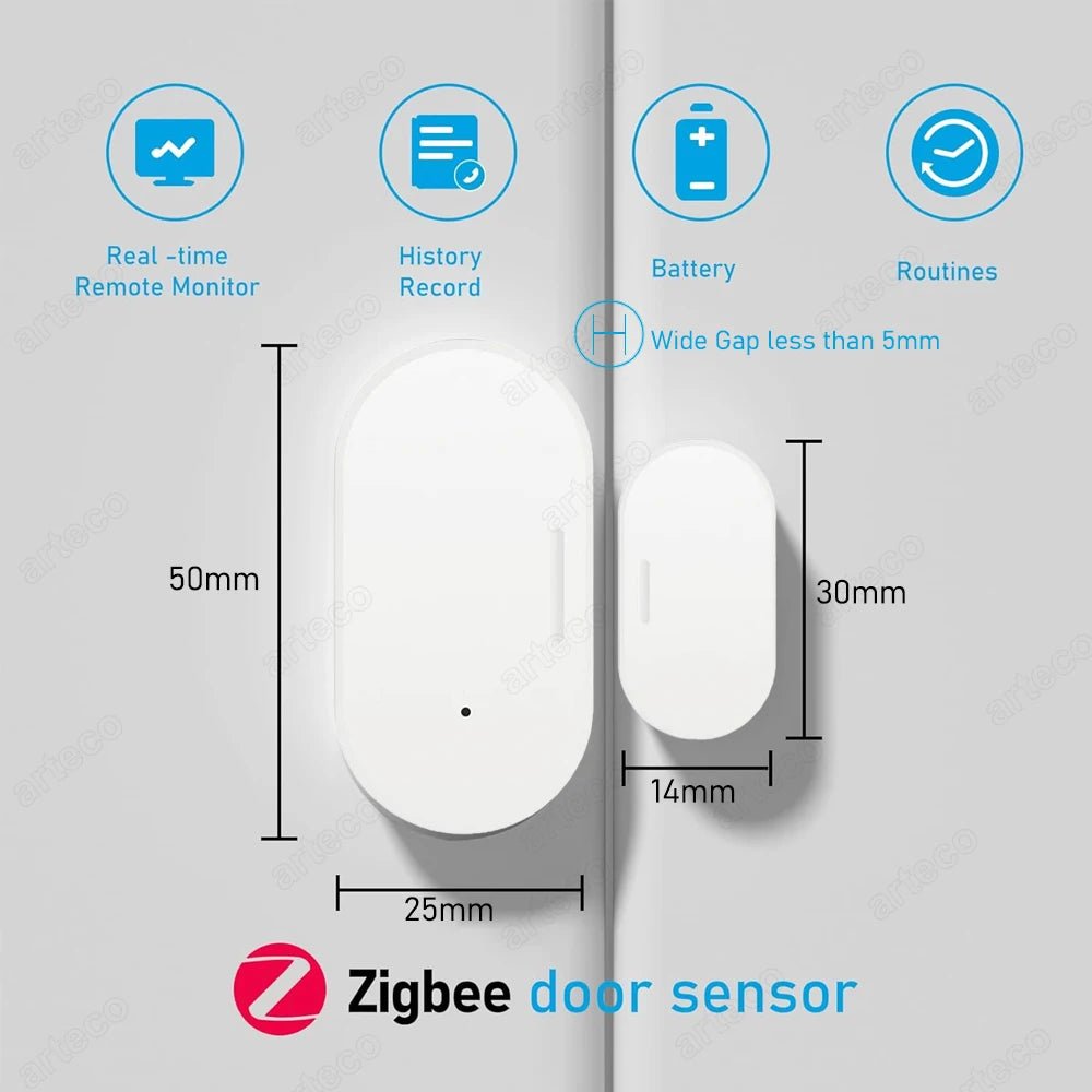 Smart Zigbee Door & Window Magnetic Sensor For Monitoring Open/Closed Status, App Remote Alarm Ideal For Home Security Detection - FushionX Techflex