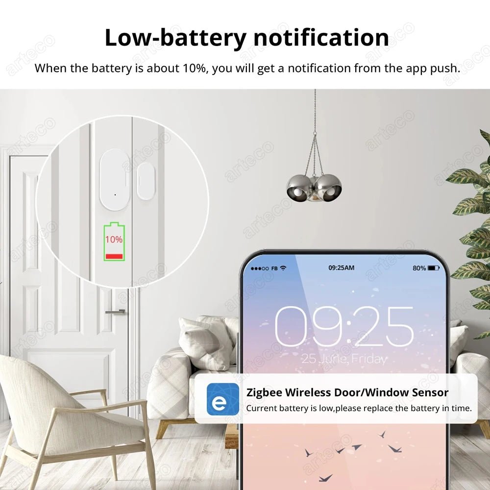 Smart Zigbee Door & Window Magnetic Sensor For Monitoring Open/Closed Status, App Remote Alarm Ideal For Home Security Detection - FushionX Techflex