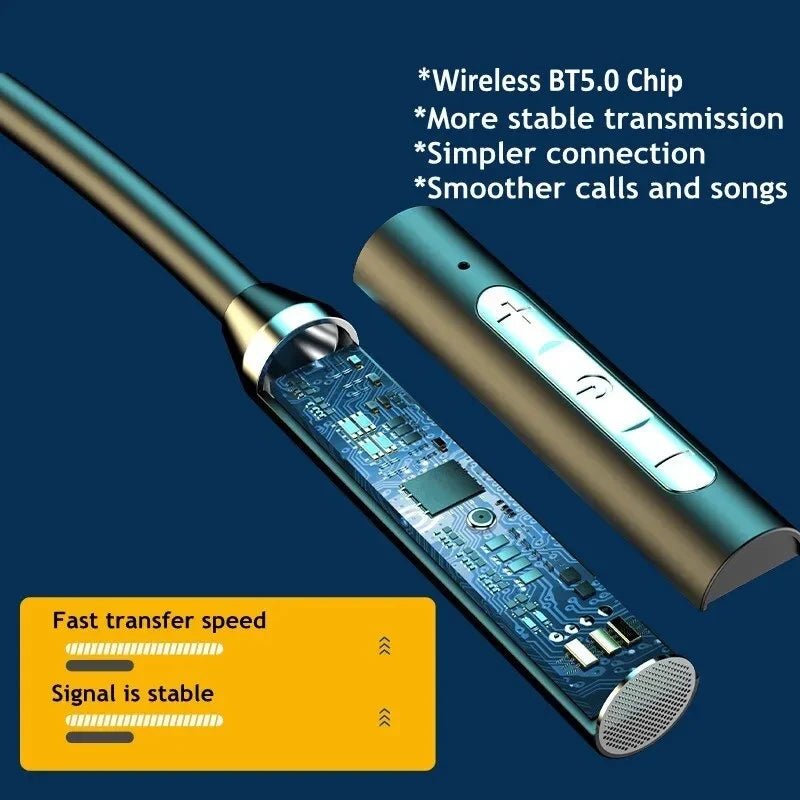 Wireless Headphones Bluetooth 5.0 Neckband Earphones Silicone Hifi 9D Stereo Sports Headset Halter Waterproof Magnetic Earbuds - FushionX Techflex