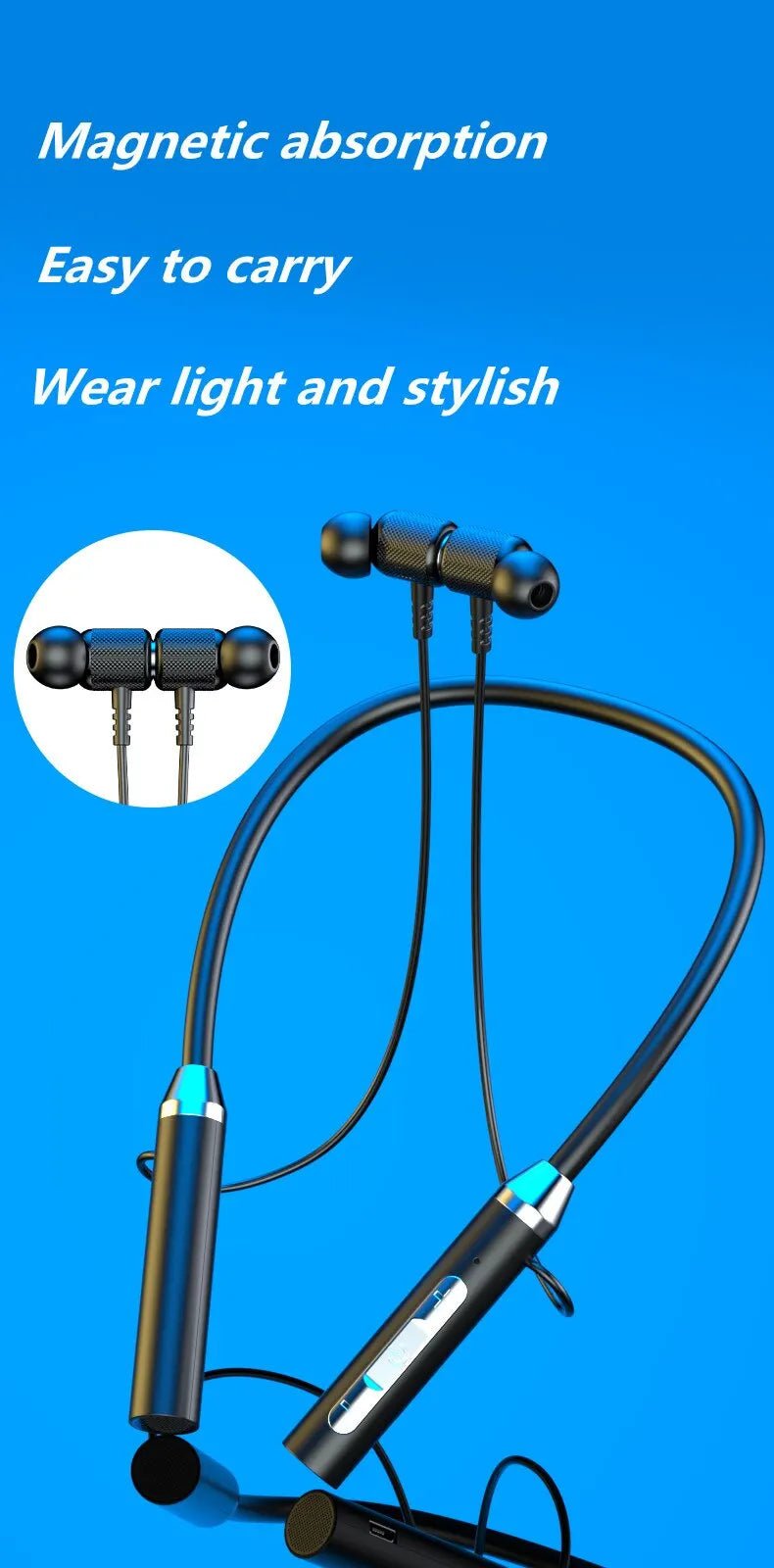Wireless Headphones Bluetooth 5.0 Neckband Earphones Silicone Hifi 9D Stereo Sports Headset Halter Waterproof Magnetic Earbuds - FushionX Techflex