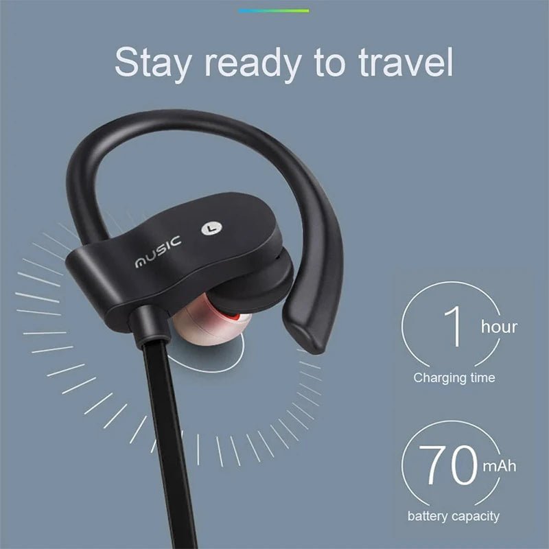 Wireless Headphones Earloop Ear Hook Earbuds Wireless Bluetooth Headset Handsfree Neckband With Mic Bluetooth Earphones - FushionX Techflex