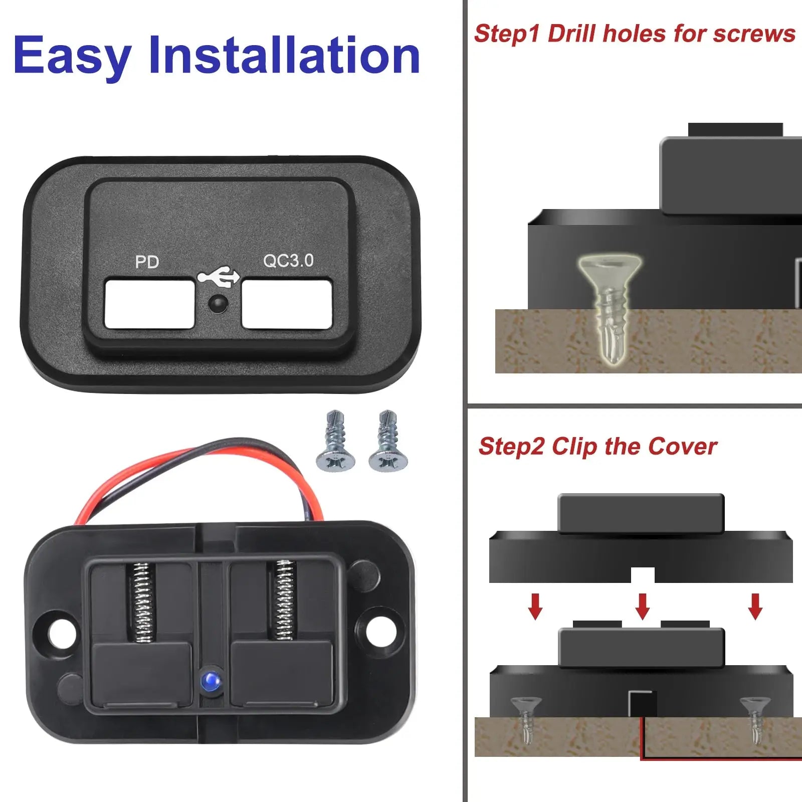 12V/24V 3.1A Car Dual PD USB Port Charger Power Adapter Waterproof LED Socket - FushionX Techflex