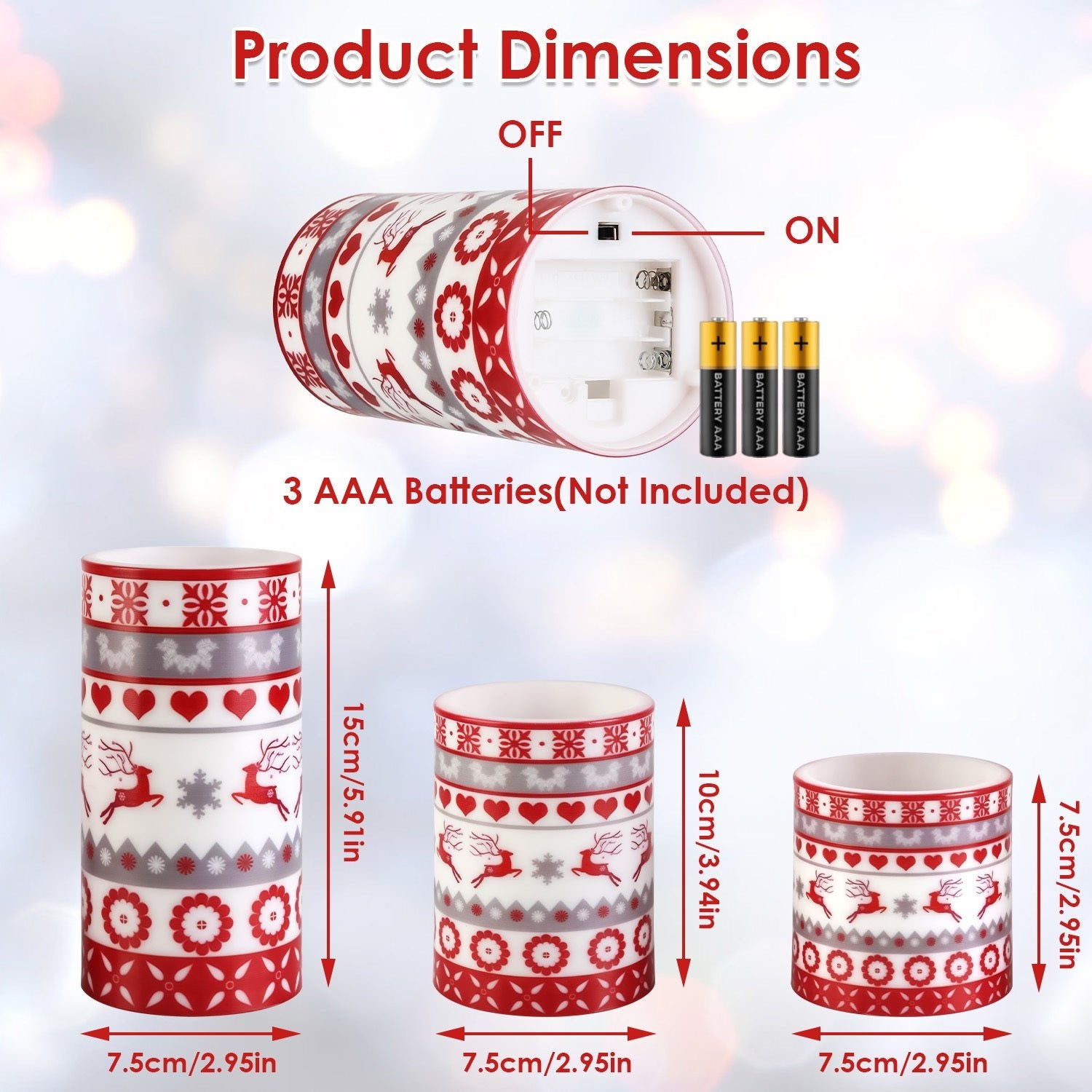 3Pack Christmas Flameless LED Candles Deer Flickering Candle Lights Pillar Candles With 3 Lighting Modes Timer Remote Control - FushionX Techflex