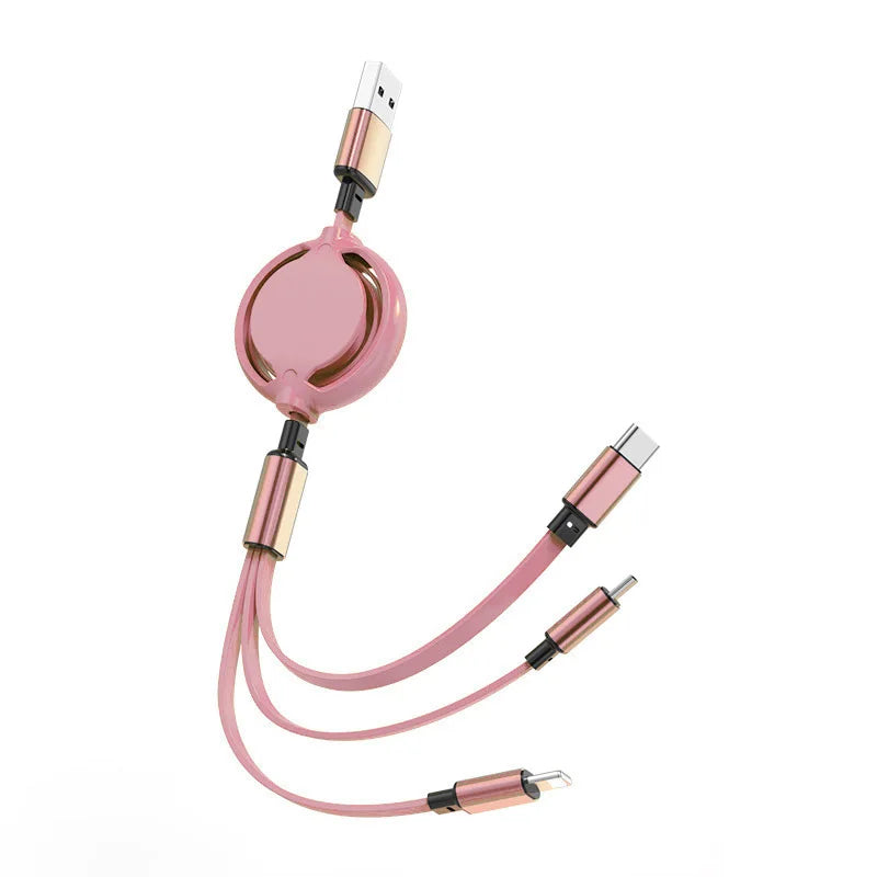 3in1 USB Charging Cable Retractable Charge Cord Fast travel essential USB cable Retractable phone