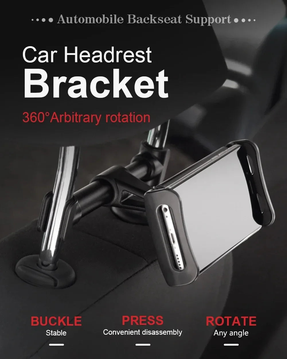 Smart Phone Stand Seat Back Mobile iPad Mount Holder 360 Rotation Car Headrest Bracket Adjustable Essential