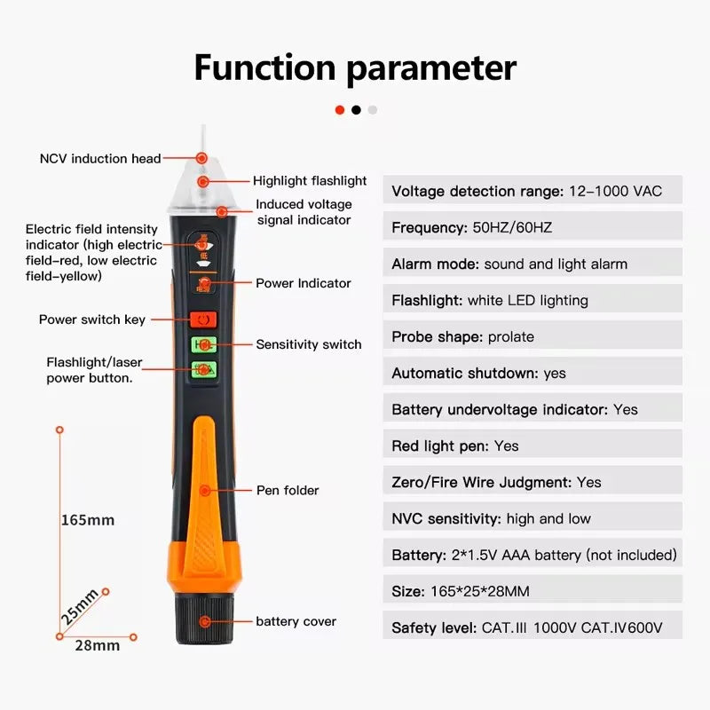 NJTY Non-Contact Voltage Tester 12-1000V AC Voltage Checker Pen Smart Circuit Inspection Tool