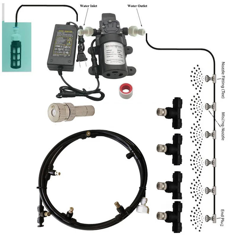 12v pump + power supply + tap water quick plug spray system set,trampoline cooling,humidification and dust removal