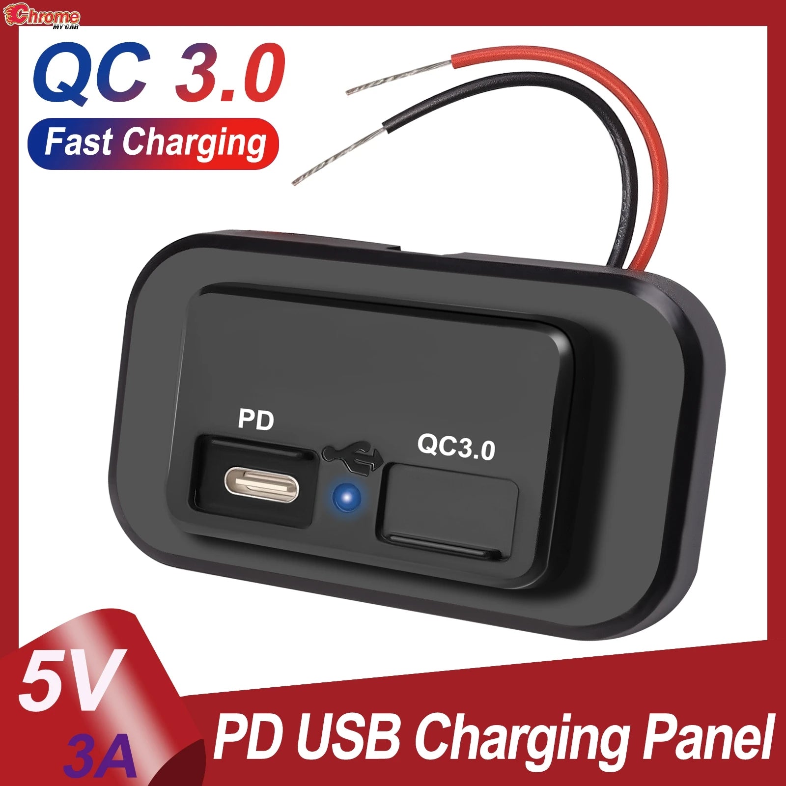 12V/24V 3.1A Car Dual PD USB Port Charger Power Adapter Waterproof LED Socket