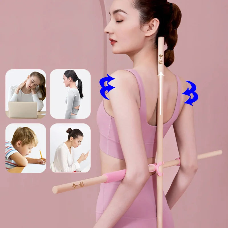 Back Posture Corrector Wooden Yoga Stick Support For Office Gym Home Back Strecher