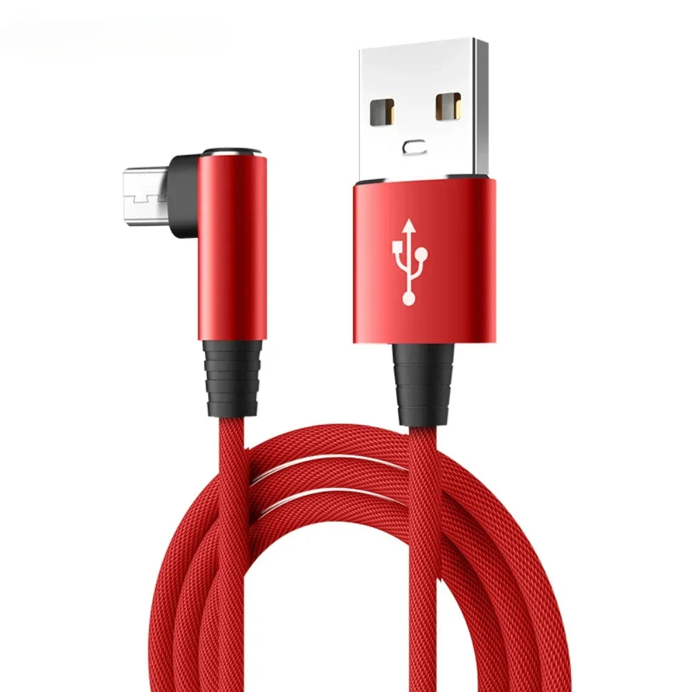 USB Micro Cable 3A 90 Degree Elbow Data Cable Charger Cord for Samsung Xiaomi