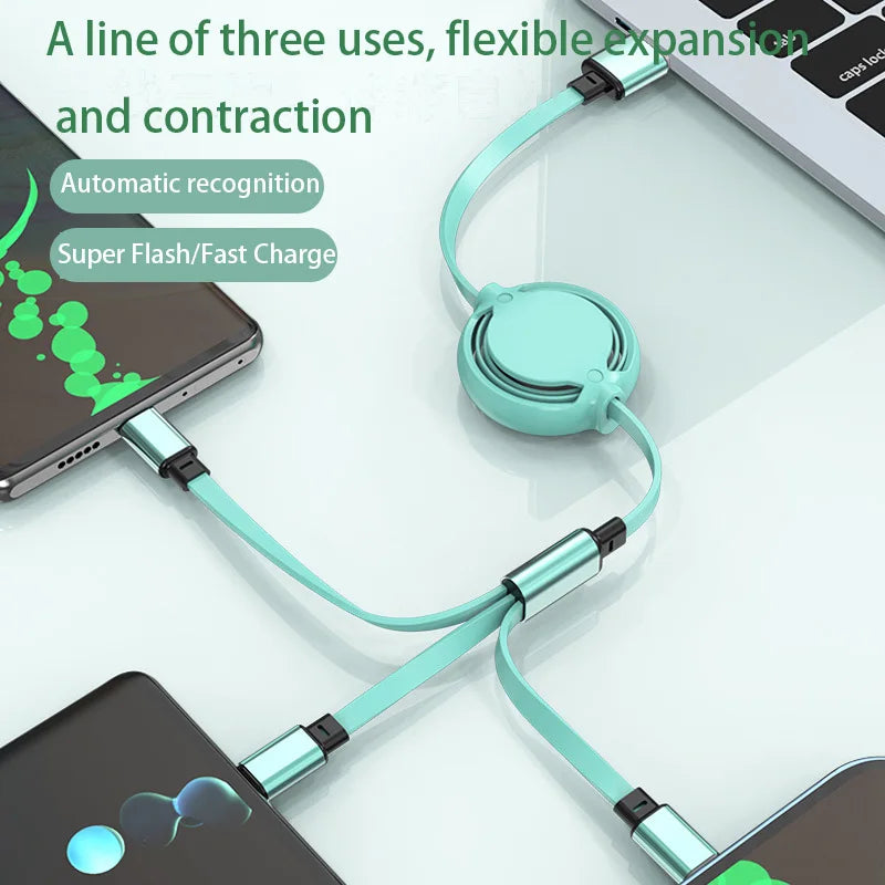 3in1 USB Charging Cable Retractable Charge Cord Fast travel essential USB cable Retractable phone