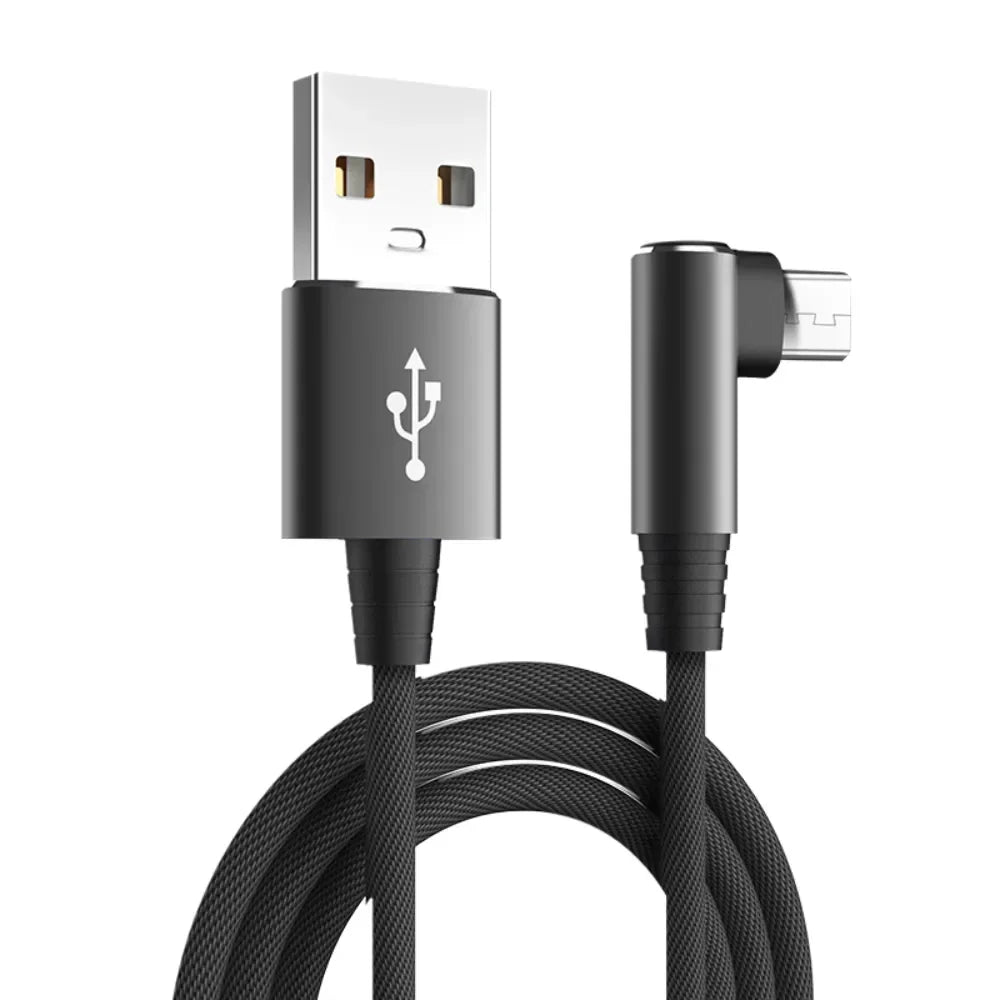 USB Micro Cable 3A 90 Degree Elbow Data Cable Charger Cord for Samsung Xiaomi