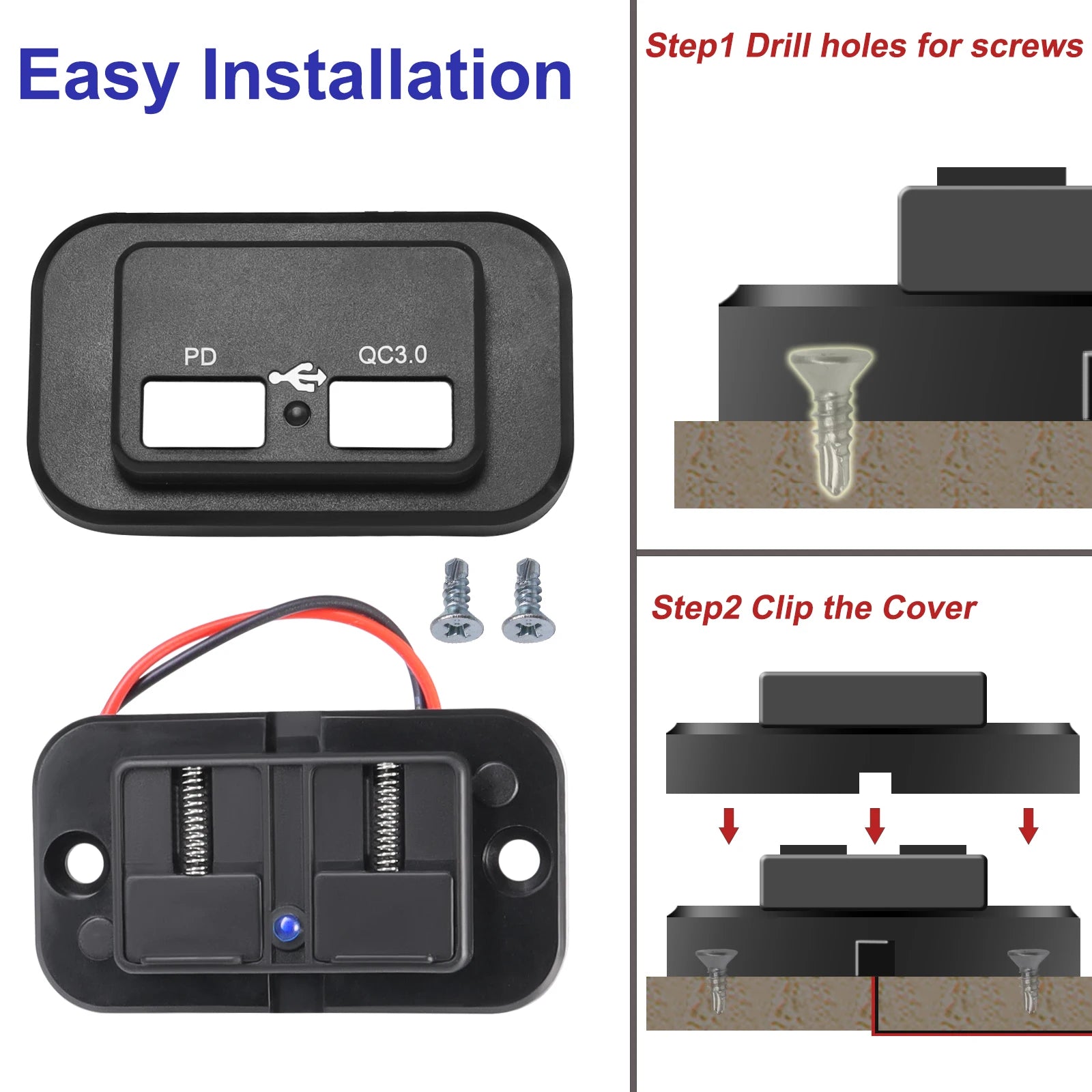 12V/24V 3.1A Car Dual PD USB Port Charger Power Adapter Waterproof LED Socket