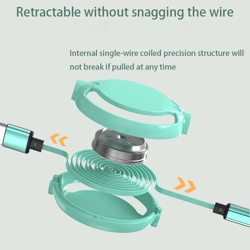 3in1 USB Charging Cable Retractable Charge Cord Fast travel essential USB cable Retractable phone