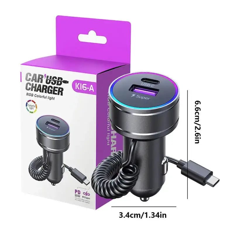 Car Charger Adapter Fast Charging PD 30W Type - C Adapter Block With Night Vision Design - FushionX Techflex