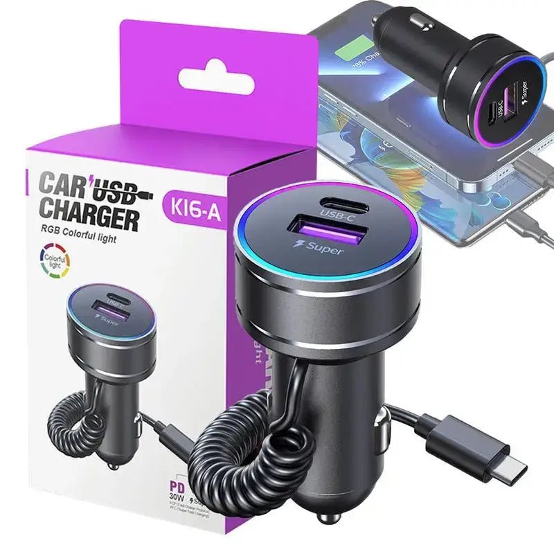Car Charger Adapter Fast Charging PD 30W Type - C Adapter Block With Night Vision Design - FushionX Techflex