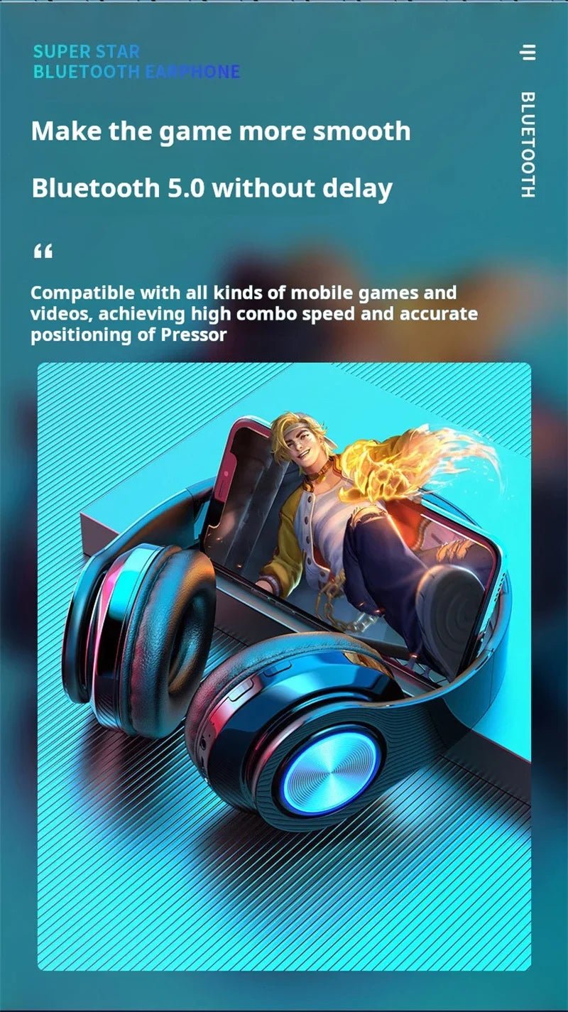 Headsets Gamer Headphones Blutooth Surround Sound Stereo Wireless Earphone USB With MicroPhone Colourful Light PC Laptop Headset - FushionX Techflex