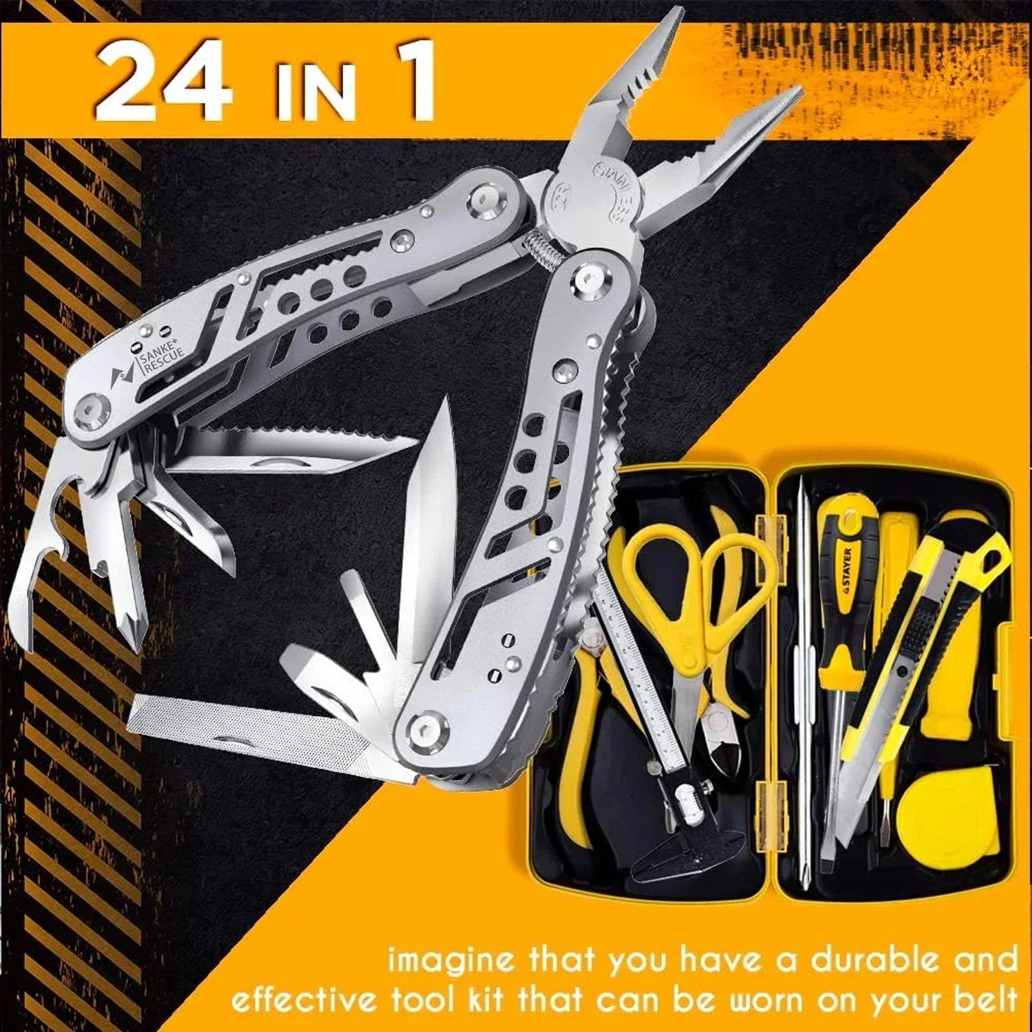 Multitool 24 - in - 1 Multitools Pliers with Professional Multi - tool for Survival Camping and Hunting Gifts for Men Dad Hus band - FushionX Techflex