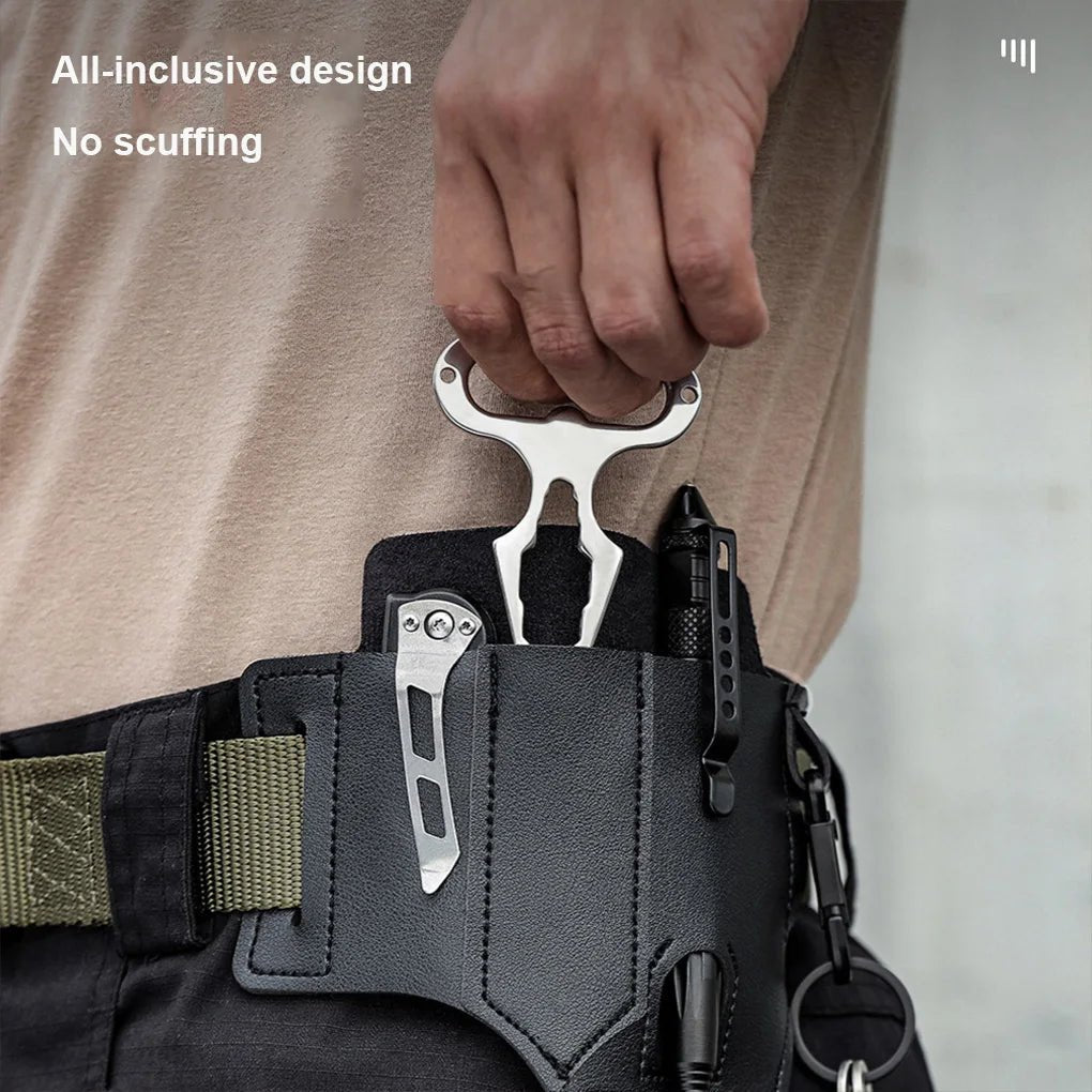 Multitool Sheath for Belt Leather Sheath for Man EDC Pocket Organizer Tool Pouch with Pen Holder Key Fob Flashlight Pouch - FushionX Techflex