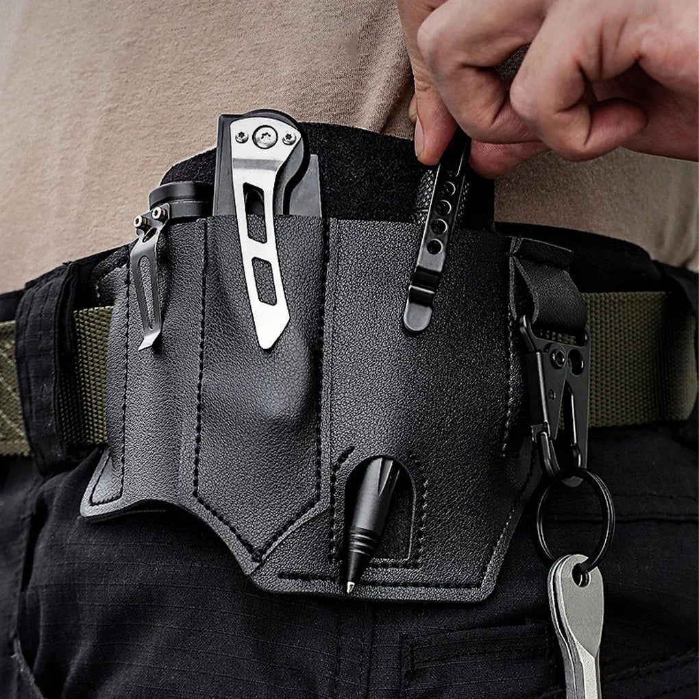 Multitool Sheath for Belt Leather Sheath for Man EDC Pocket Organizer Tool Pouch with Pen Holder Key Fob Flashlight Pouch - FushionX Techflex
