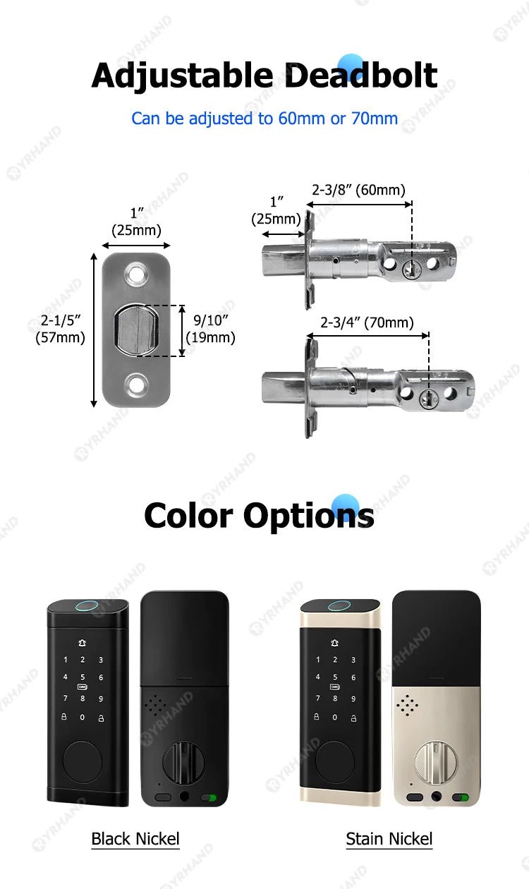 Smart Deadbolt Locks for Smart Home Alexa WiFi TTlock App Biometric Fingerprint keyless Entry Keypad door lock with Gateway - FushionX Techflex