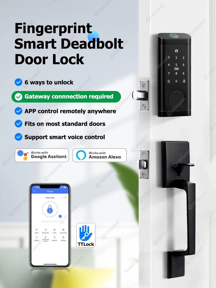 Smart Deadbolt Locks for Smart Home Alexa WiFi TTlock App Biometric Fingerprint keyless Entry Keypad door lock with Gateway - FushionX Techflex