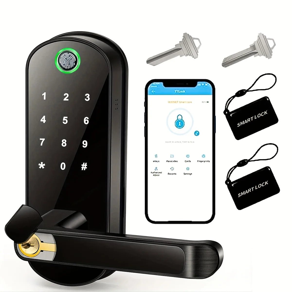 Smart Fingerprint Door Lock App Remote Control Keyless WIFI Digital Touchscreen Lock NFC IP67 Waterproof with 2 IC Cards - FushionX Techflex