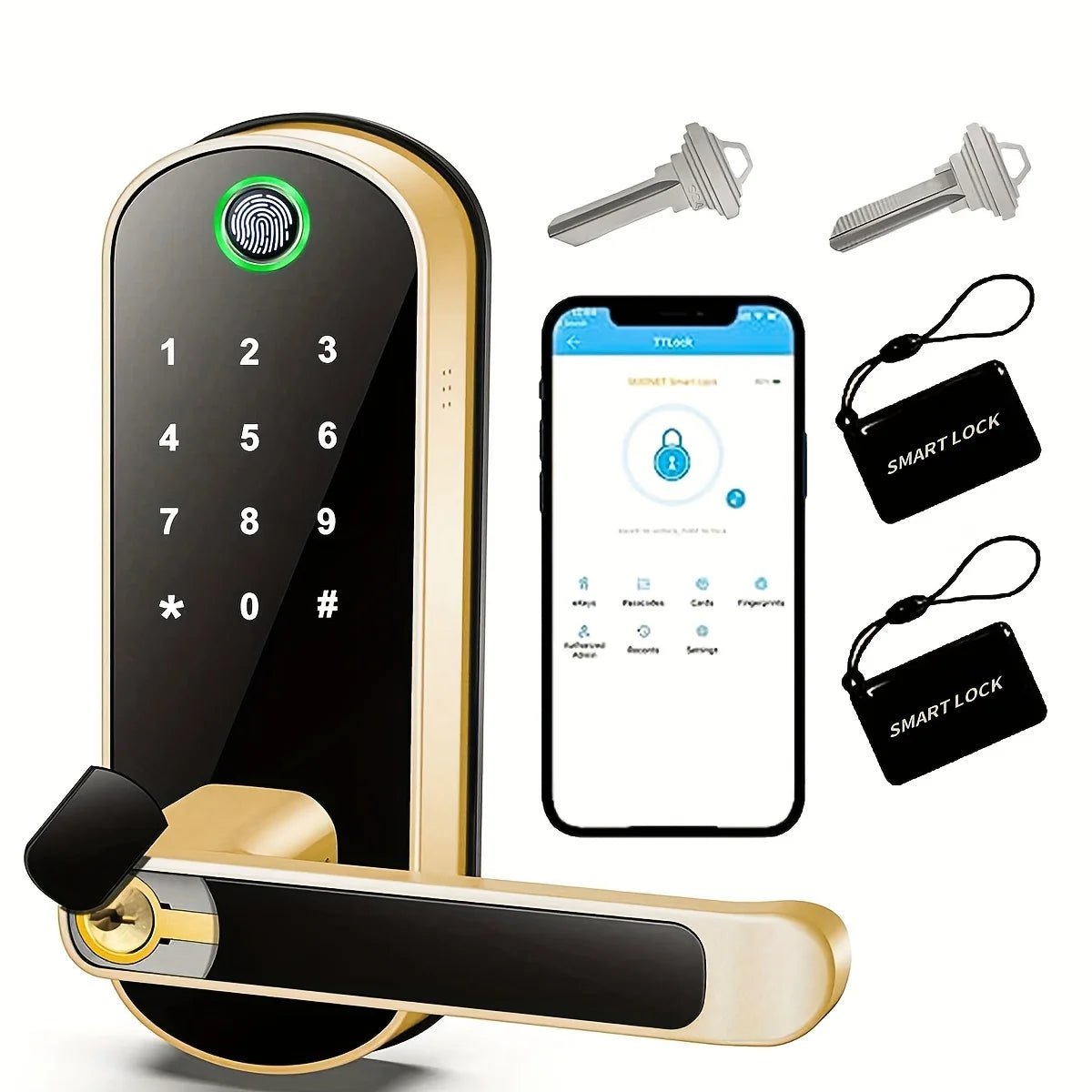 Smart Fingerprint Door Lock App Remote Control Keyless WIFI Digital Touchscreen Lock NFC IP67 Waterproof with 2 IC Cards - FushionX Techflex