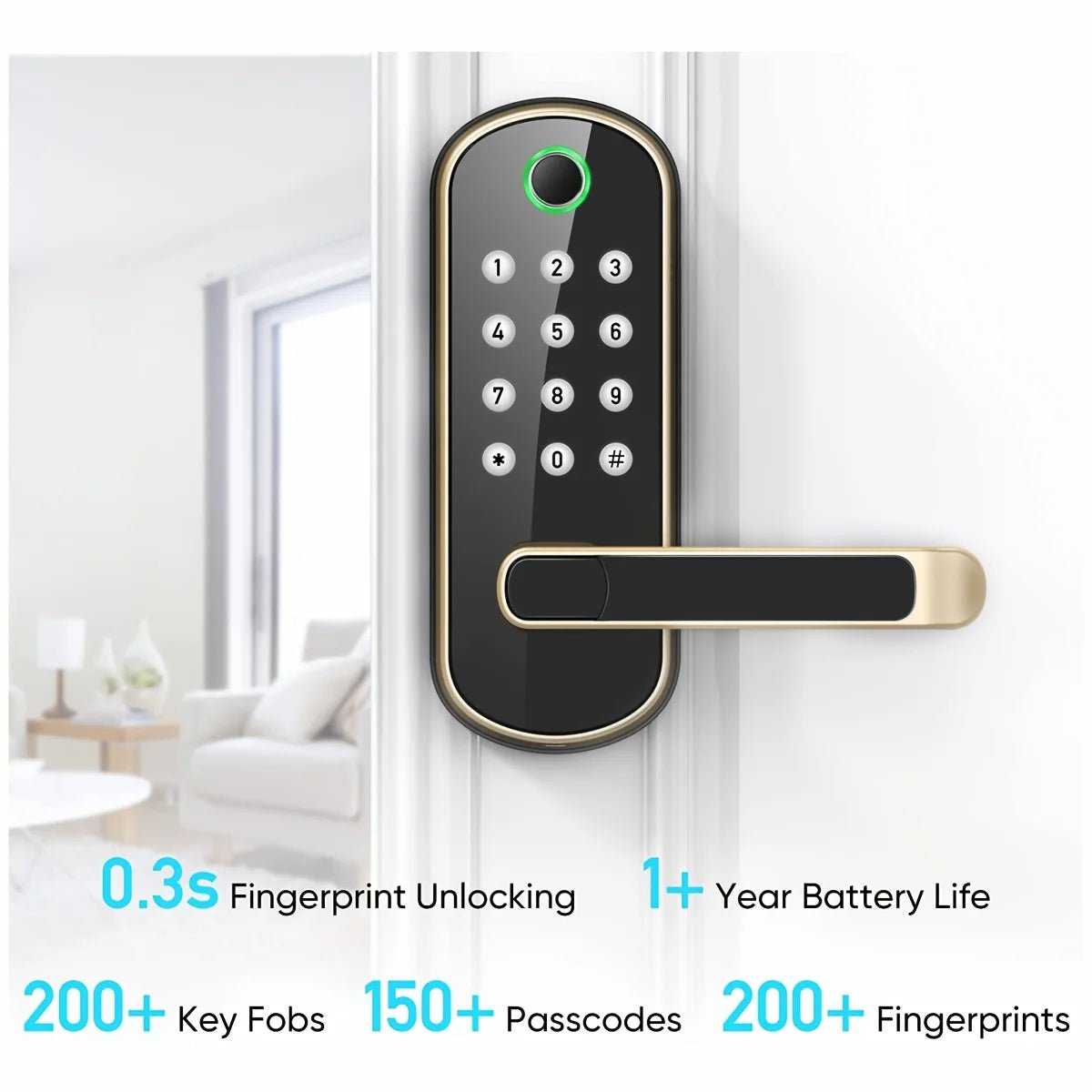 Smart Fingerprint Door Lock App Remote Control Keyless WIFI Digital Touchscreen Lock NFC IP67 Waterproof with 2 IC Cards - FushionX Techflex