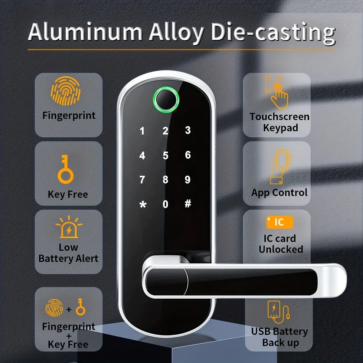 Smart Fingerprint Door Lock App Remote Control Keyless WIFI Digital Touchscreen Lock NFC IP67 Waterproof with 2 IC Cards - FushionX Techflex