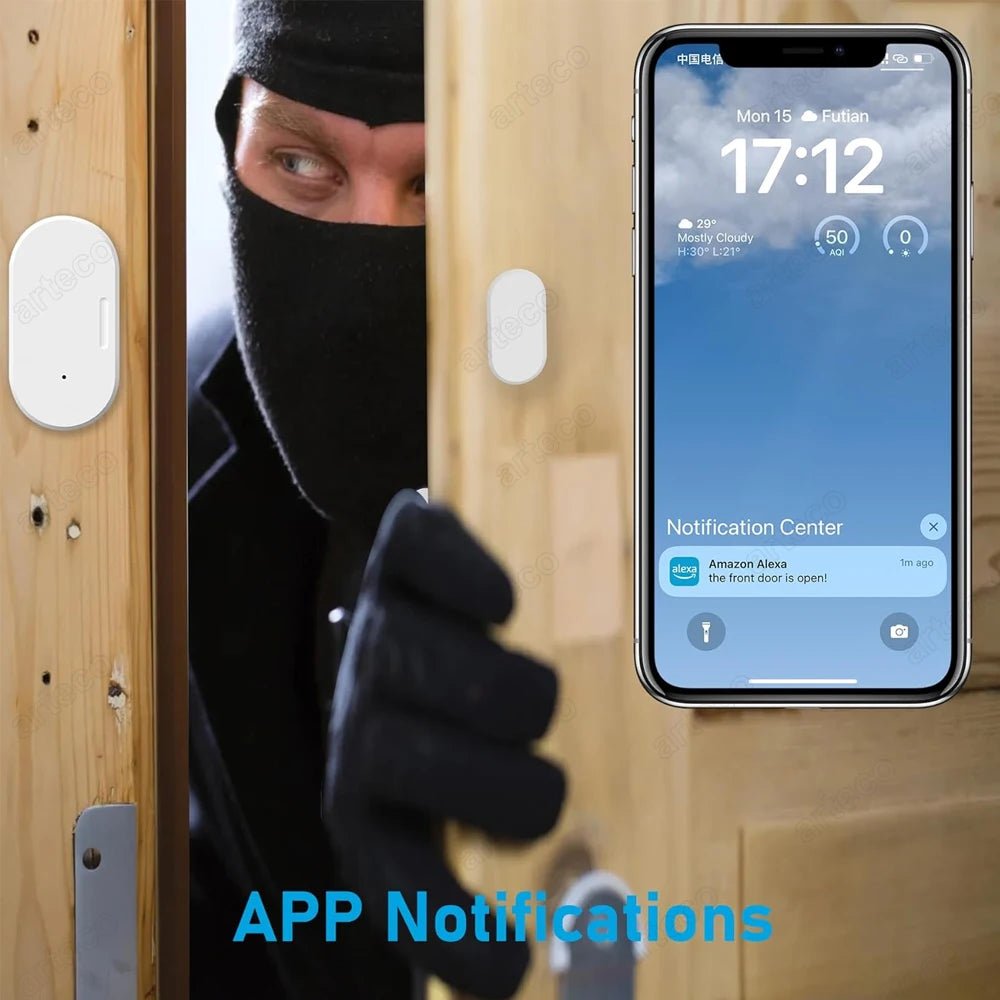 Smart Zigbee Door & Window Magnetic Sensor For Monitoring Open/Closed Status, App Remote Alarm Ideal For Home Security Detection - FushionX Techflex