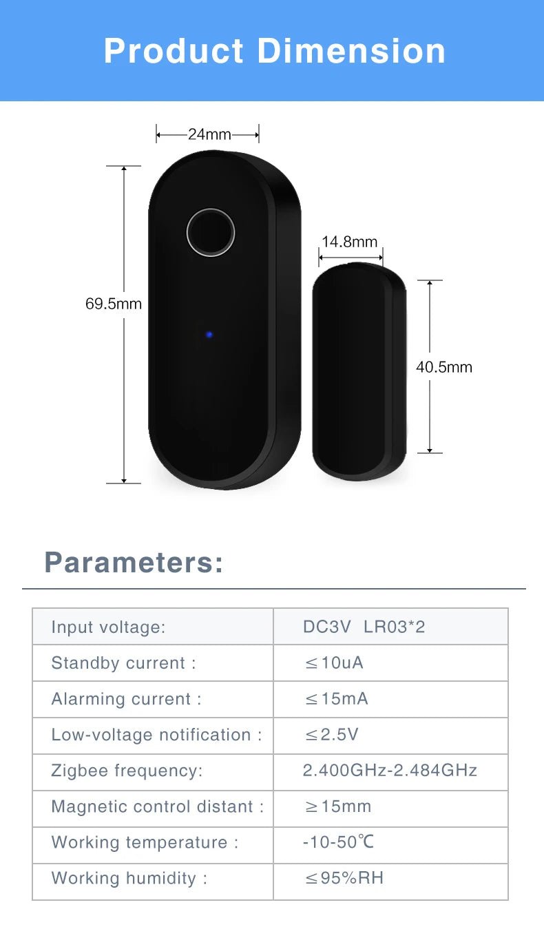 Tuya Smart Zigbee Door Sensor Door Window Open Close Detector Black Smart Home Security System Work With Gateway Smart Life APP - FushionX Techflex